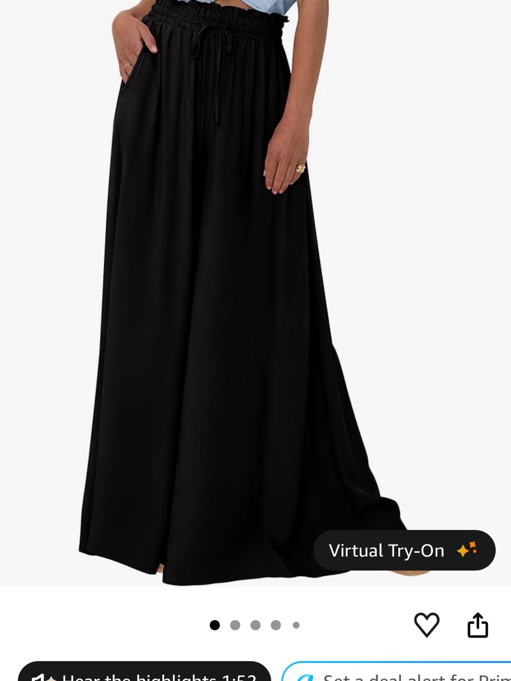 Pretty Garden Women's Black Elastic Drawstring Waist Palazzo Pants